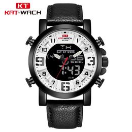 KT Man Watch Gifts for Men Analogue Digital Gents Watches Leather Band Casual Waterproof Diver Chronograph Clock Fashion 1845300p