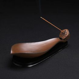 Burners Purple Clay Incense Stick Holder Retro Lotus Ceramic Burner Ornament Aromatherapy Censer Home Decor