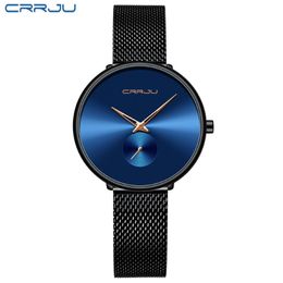 Top Luxury Brand CRRJU Women Watch Stylish Simple Ladies Daily Dress Mesh Wristwatch Fashion Wasterproof Quartz Female Clock237q