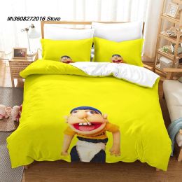 sets Jeffy Puppet Bedding Set Single Twin Full Queen King Size Bed Set Aldult Kid Bedroom Duvetcover Sets 3D Anime Bed Sheet Set