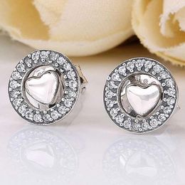 Stud Earrings Original Two-in-one Forever Heart With Crystal Studs Earring For Women 925 Sterling Silver Wedding Gift Jewellery