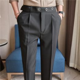 Fashion Waistband Design for Casual Pants Men Black Business Formal Suit Pants Male Slim Fit Office Social Trousers 2024 Spring