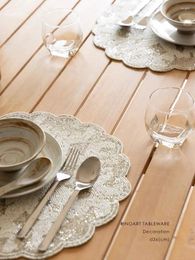 Table Mats Rinoart Vintage Handmade Beaded Placemat Flower Tea Cup Saucer Luxury Home Decor