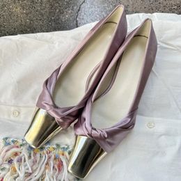 Shoes Dress Metal 880 Square Head Pumps Women Satin Designer Flat Summer Party Purple Comfy C 19883