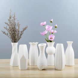 Vases White Ceramic Flower Vase Home Living Room Decoration Imitation Dried Flowers Pot Nordic Simple Style Design Flower Arrangement