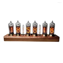 Table Clocks In14 Glow Tube Digital RGB DIY Clock 6 Bit Walnut Wood Tabletop Desk Vacuum-Tube Vintage Aesthetic Decoration