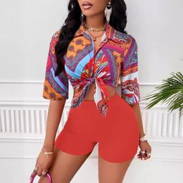 Women's Tracksuits 2 Pieces Sexy Fashion Women Sets 2024 Spring Summer Female Tops Half Sleeve Shirt Blouse And Shorts Suit Matching Outfit