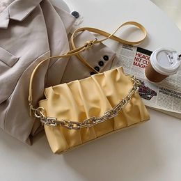 Bag Folds Design Trendy PU Leather Crossbody Shoulder For Women 2024 Summer Yellow Colour Small Cute Handbags And Purses Chain