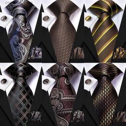 Neck Ties Neck Ties Hi-Tie Paisley Brown Tie For Men Elegant Mens Necktie Pocket Square Cufflink Groom Wedding Accessory Wholesale New Designer Y240325