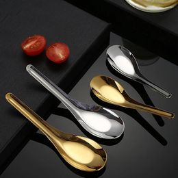 Spoons 1pcs Household Stainless Steel Flat Spoon Rice/Soup Silver Gold Mirror Polished Cutlery Kitchen Utensils Small