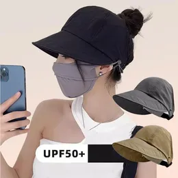 Wide Brim Hats Hollow Top Sun UV Protection Hat Outdoor Sports Cycling Fisherman Cap Portable Maskable Visor Caps For Women Men