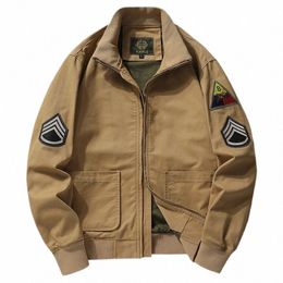 men's Pilot Military Jackets Embroidery Cott Coat Stand Collar Zipper Outwear Oversized Casual Army Bomber Tactics Jackets Men 414R#