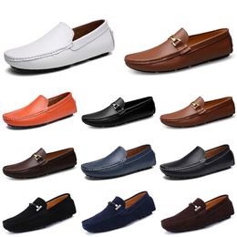 Designer Leather Doudou Mens Casual Driving Shoes Breathable Soft Sole Light Tan Black Navy White Blue Silver Yellow Grey Men's Flats Footwear All-match Lazy Shoe B094