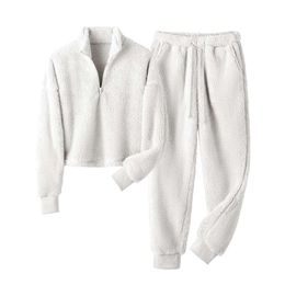 Lianlive Women's Fluffy Pamas Warm Plush 2 Piece Pjs Set for Women Winter Fleece Sleepwear Lounge Sets