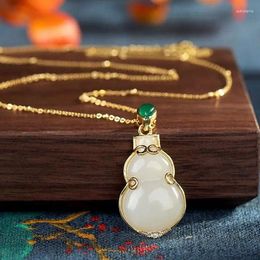 Pendants Silver Natural Chalcedony Hetian White Jade Gourd Pendant Necklace Inlaid With Phnom Penh Light Luxury Women's Brand Jewellery