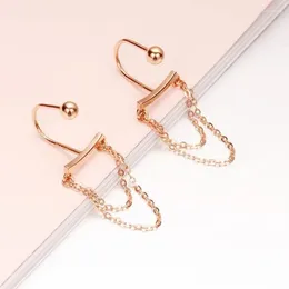 Dangle Earrings 585 Purple Gold U-shaped Screw Ear Studs Creative Plated 14K Rose Design Chain Tassel For Women Banquet Jewellery