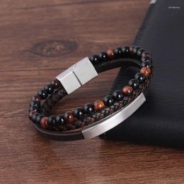 Charm Bracelets XiongHang 3 Layer Good Leather Weave Bracelet 6mm Stone Beads Matte Stainless Steel Magnet For Women