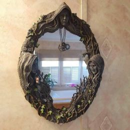 Films Celtic Sacred Moon Triple Goddess Mother Maiden Crone Wall Hanging Mirror with Pentagram Amulet Pendant Plaque Decor