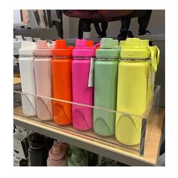 710ml Lulu Insulated Water Cup Stainless Steel Thermos Pure Color Sport Gym Vacuum Bottles Portable Leakproof Outdoor Cup Gifts 240315