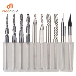 Handgereedschapssets Cnc Solid Carbide Engraving Bits Milling Cutter Woodwork Set 3.175mm 6.35mm 6mm Shank Router Bits for Carving Wood Tools