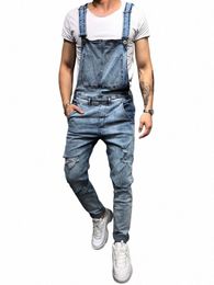 men Stacked Ripped Stretch Cott Overalls Jeans Classic Design Denim Casual Medium Stretch Style Jumpsuit For All Seass Pants 85Hi#