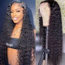 Water Wave Front for Women HD 13x4 Glueless Lace Frontal Pre Plucked with Baby Wet and Wavy Wigs Human Hair 150% Density Natural Colour (24 Inch)