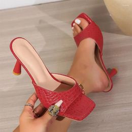 Slippers Sexy High Heels Women Fashion Square Toe Shoes Summer Sandals 2024 Dress Party Casual Pumps Flip Flops Mujer Slides