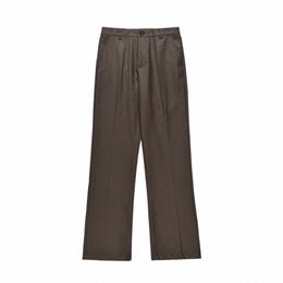solid Colour Suit Pants Mens Retro Casual Simple Spring Loose Straight Wide Leg Trousers Men N1Pq#