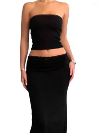 Two Piece Dress Skirt Set For Women Sexy Strapless Crop Top And Low Rise Maxi Co Ord Sets Y2k Aesthetic Summer Clothes