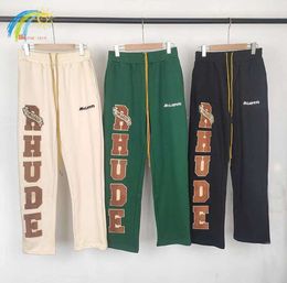 Black Green Apricot Sweatpants Men Women 1 Loose Towel Embroidered Rhude Casual Pants Jogger Multi Pocket Trousers6