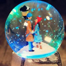 Boxes Music Box Crystal Ball Beautiful Couple Snow GlobeMusical Crystal Ball Ornament With Colourful Lights For Valentine's Day Gift