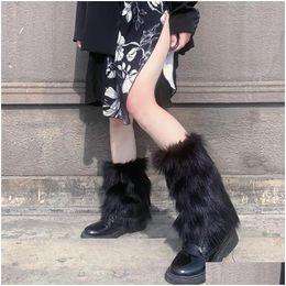 Socks Hosiery Furry Leg Warmers Y2K Goth White Faux Fur Boot Ers Lady Cute Jk Kneelength Hipster Warm Sock Fashion 2209262377624 Drop Ot8Jk