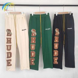 Black Green Apricot Rhude Sweatpants Men Women 1 Loose Towel Embroidered Rhude Casual Pants Jogger Multi Pocket Trousers01