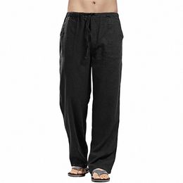 cott Linen Men's Trousers Summer Breathable Solid Colour Lg Pants Loose Casual Wide Leg Pants Male Sportwear Sweatpants E0p8#