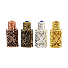 Storage Bottles 3ML Middle Eastern Perfume Bottle Openwork Embossed Metal Essential Oil Dispenser