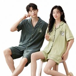 2024 Cott Sleepwear For Couples Korean Cardigan Men Pijamas Women Pajama Set Short Sleep Tops Pant Nightwear Pjs pareja hombre S5HN#