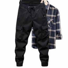 solid Cargo Pants for Men Casual Loose Fit Ankle Banded Trousers Suitable for Spring and Autumn Grey Black Green 55KF#
