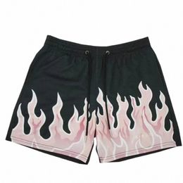 kinetic Mesh Breathable Men Shorts GYM Basketball Running Quick-Drying Shorts Baggy Flame Print Fi Shorts Summer V5rI#
