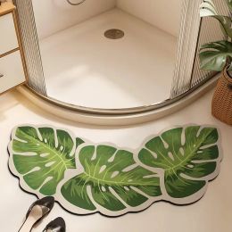Mats Arcshaped Diatomaceous Mud Floor Mat Wash Basin Banana Leaf Cartoon Foot Mat Bathroom Quick Drying Foot Mat Shower Antiskid Mat