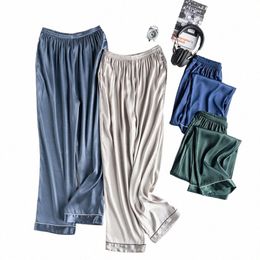 summer Wide Leg Ice Silk Pants Korean Casual Pants Thin Secti Men's Home Pants Cool Pyjama Men's Trousers y6M7#