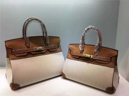 Original birkkns Bag womens 2024 new fashion handbag Korean inclined cross bag cowhide with canvas