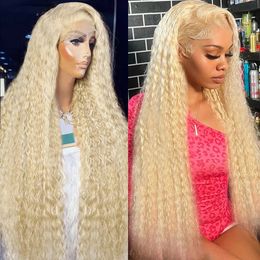 Deep Wave Blonde Lace Front Wig Human Hair Density Preplucked 13x4 HD Transparent Lace Frontal Human Hair Wigs for Women