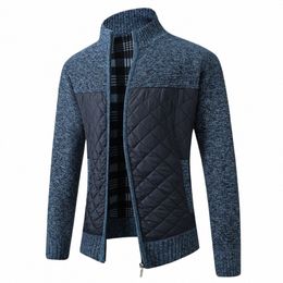 new Winter Thick Warm Jacket for Men Spliced Cardigan Streetwear Casual Patchwork Sweater Fi Quality Zipper Men's Jackets S8Q9#