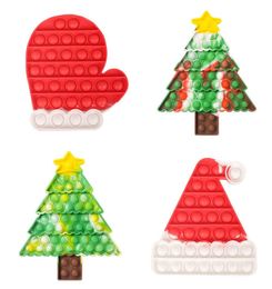 Christmas Tree Stocking Mitten Shape Push Pop Toys Bubbles Popper Board Tie Dye Xmas Santa Clause Hat Caps Mitt Poo-its Finger Puzzle6757114