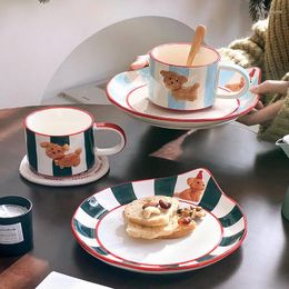 Cups Saucers 350ml Hand-painted Cute Dog Ceramic Mug Set Coffee And Water Cup Breakfast With Plate Home Decoration Office