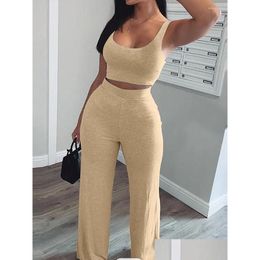 Womens Jumpsuits Rompers Summer Casual Two Piece Sets Y Sleeveless Vest Tops And Wide Leg Pants Sports Outifts 2022 Drop Delivery Appa Otq4F