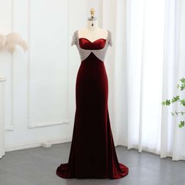 Bury Sharon Mermaid Elegant sa Veet Evening Dresses Dubai Crystal Long Arabic Women Wedding Party Gowns SS515