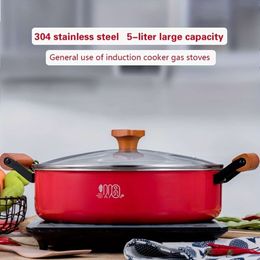 1pc Large Cooking (about 5 Liters), Non Stick Soup Pot Lid, Induction Cooker with Wooden Handle, Suitable for All Stoves