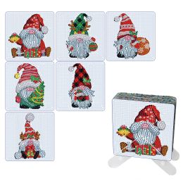 Stitch 6Pcs DIY Christmas Diamond Painting Coaster Square Cup Mat Pad Cartoon Gnomes Rhinestones Embroidery Table Placemat Home Decor