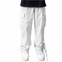 spring New Casual Trousers Men'S Fi Loose Straight Wide Leg Pants Men Streetwear Hip-Hop Pocket Cargo Pants Mens Trousers f63T#